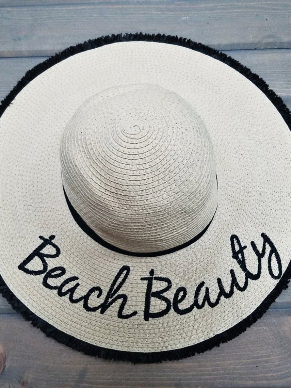 Straw Hat | Beach Beauty with Black Fringe